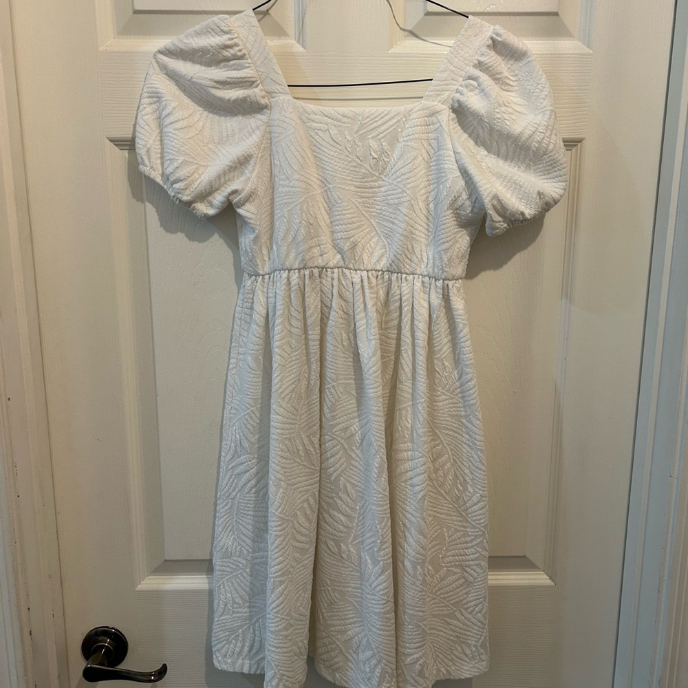 Zara White Puff Sleeve Square Neck Dress